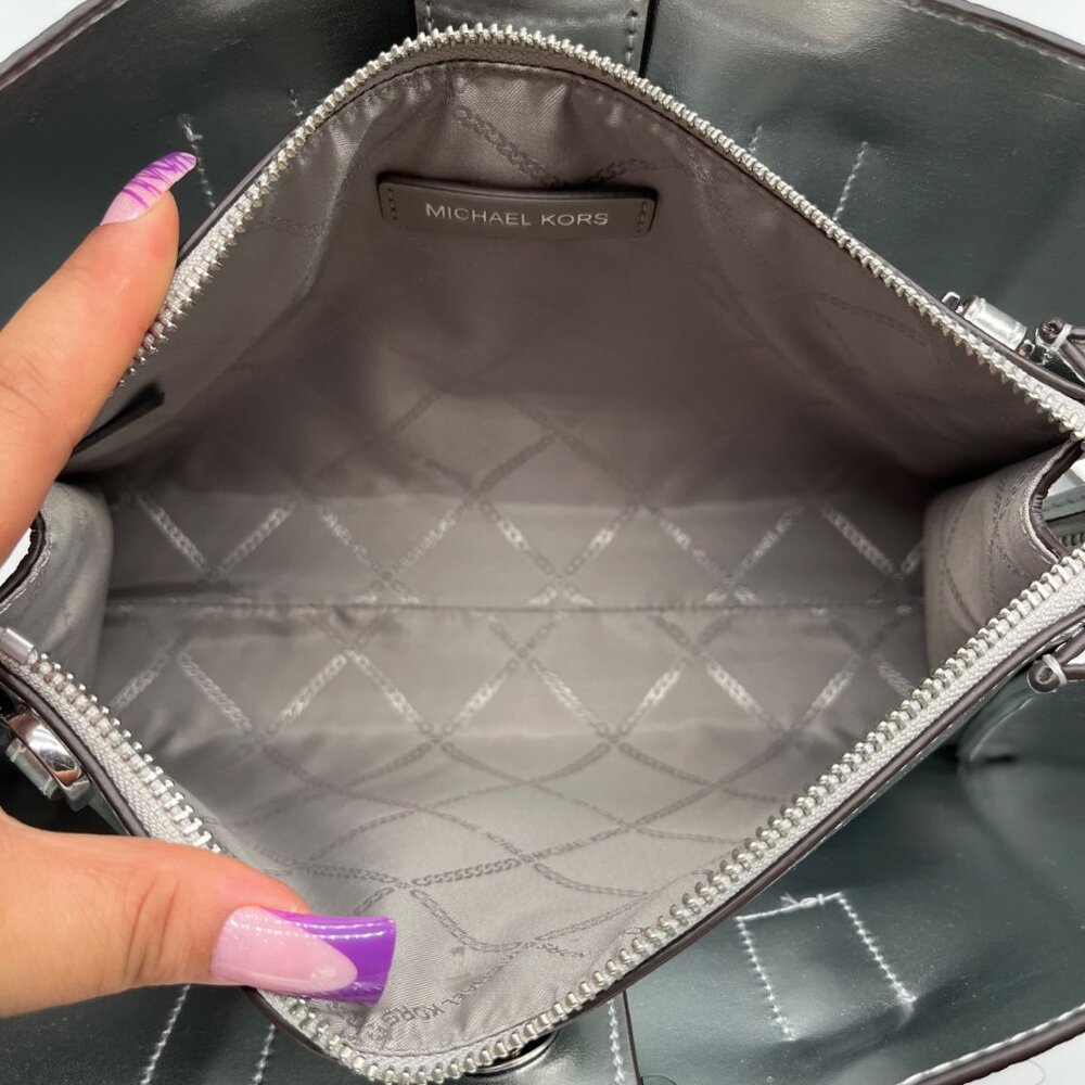 Michael Kors Silver Pebbled Leather Small Ruthie Satchel - Picture 12 of 12